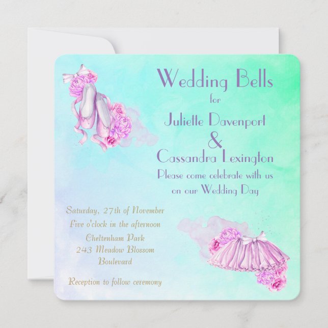 Invitation Joli rose Aquarelle Ballet thème Mariage (Devant)