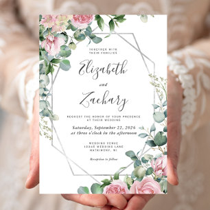 Invitation Joli rose Aquarelle Floral Argent Mariage