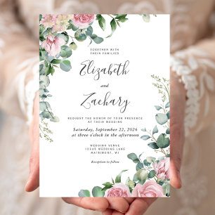 Invitation Joli rose Aquarelle Mariage Floral