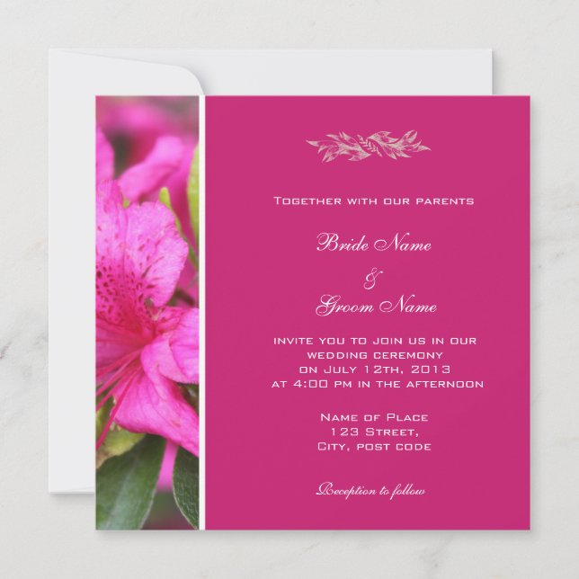 Invitation Joli rose azalea fleurs mariage (Devant)