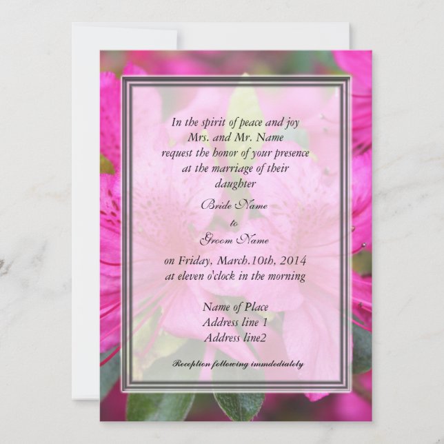 Invitation joli rose azalea fleurs mariage (Devant)