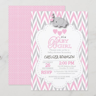 Invitation Joli rose, blanc gris éléphant Baby shower 2