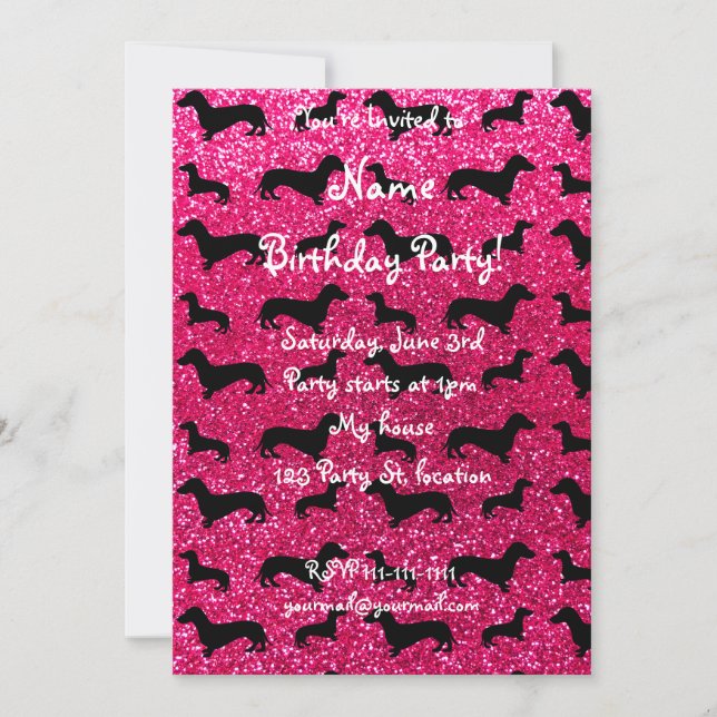 Invitation Joli rose de parties scintillant de dachshund rose (Devant)