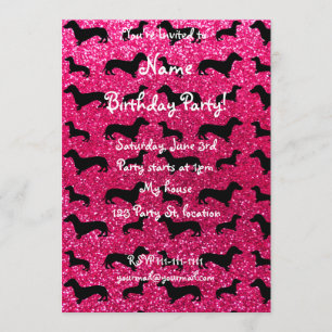 Invitation Joli rose de parties scintillant de dachshund rose