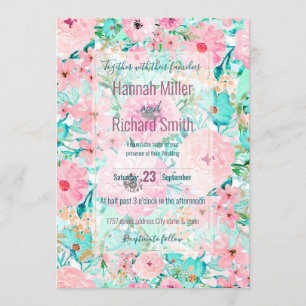 Invitation Joli rose et menthe Floral aquarelle Peinture à la