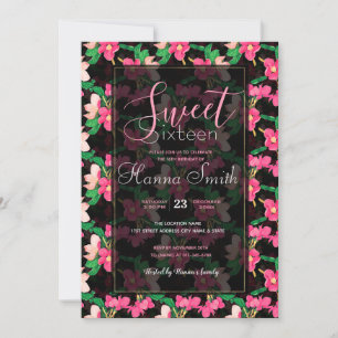 Invitation Joli rose Fleurs de Fleur Peint Noir Design