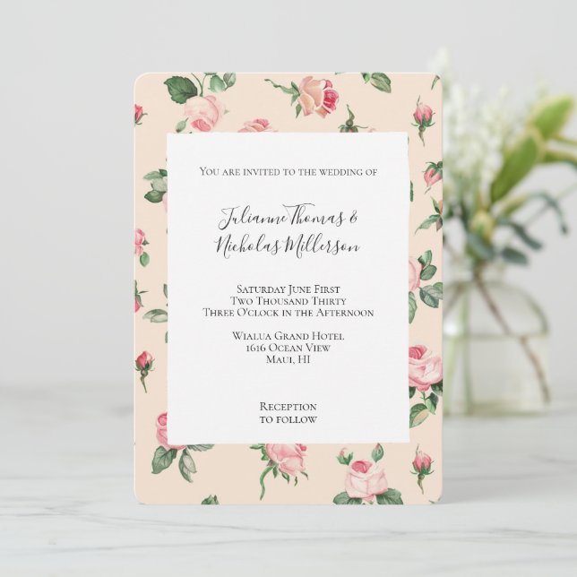 Invitation Joli Rose Floral Rose Peach Mariage (Debout devant)