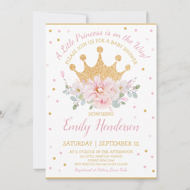 Invitation Joli rose Floral Royal Crown Princesse Anniversair (Devant)