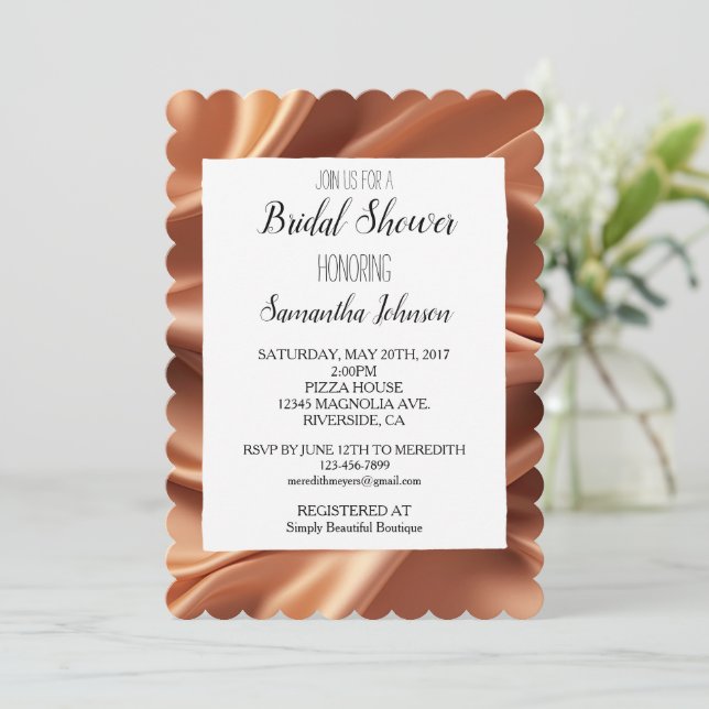 Invitation Joli Rose Gold Faux Fête des mariées satinée (Debout devant)