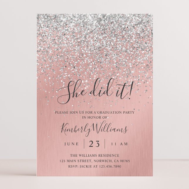 Invitation Joli Rose Gold Parties scintillant argent  brillan (Créateur téléchargé)
