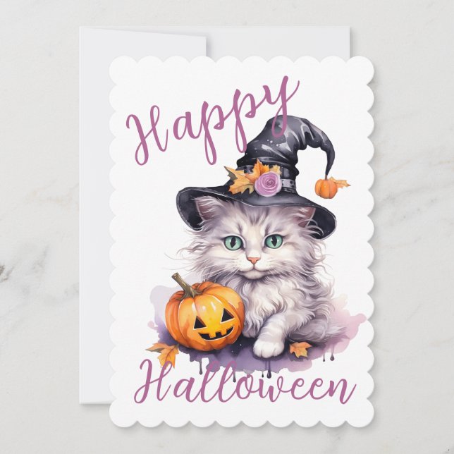 Invitation Joli rose Halloween fête d'anniversaire Kitten Cit (Devant)
