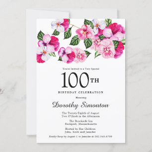 Invitation Joli rose Magenta Blanc Floral 100e anniversaire