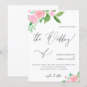 Invitation Joli rose Mariage de calligraphie de bouquet flora