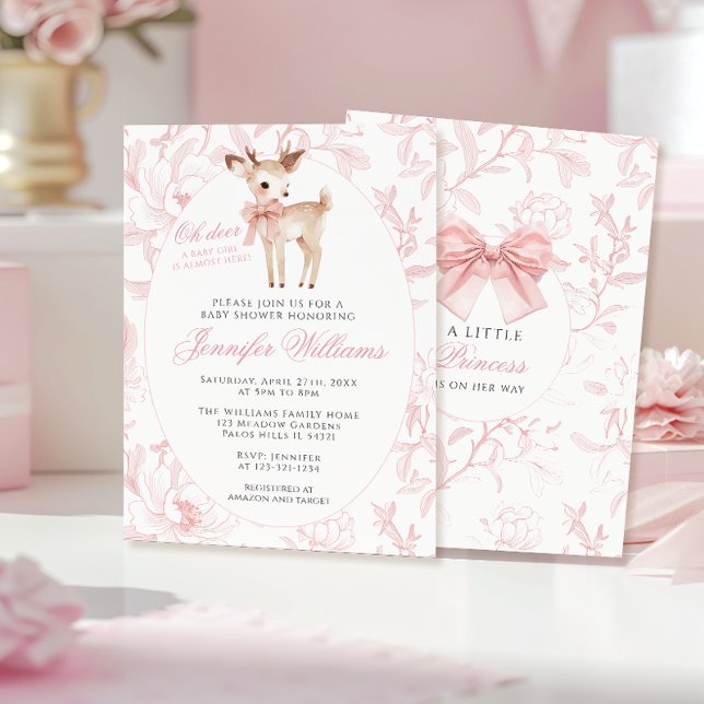 Invitation Joli rosé Oh Cerf avec Bow Floral Baby Girl Douche (Créateur téléchargé)