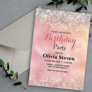 Invitation Joli rose or faux argent parties scintillant monog