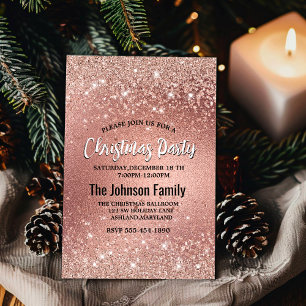 Invitation Joli rose or faux parties scintillant Noël