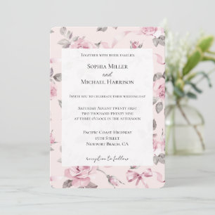 Invitation Joli rose pâle Roses Floral & Bows Mariage