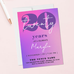 Invitation Joli Rose Pastel Violet 20e Vingt Ombré Gras