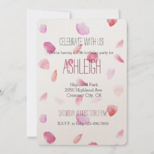 Invitation Joli rose Peach Rose Pétales Aquarelle anniversair