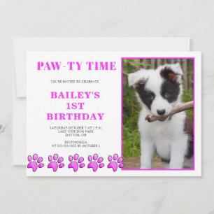 Invitation Joli rose rose Pawty Heure Chien Anniversaire Invi