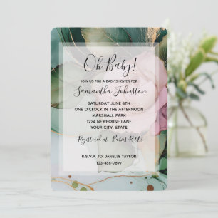 Invitation Joli Rose Rose Rose Blanc Or Baby shower Floral