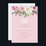 Invitation Joli rose rose rose Floral 60e anniversaire Invita<br><div class="desc">Joli rose rose Floral 60e anniversaire Invitation belle élégante aquarelle florale design Entièrement personnalisable / personnalisé</div>
