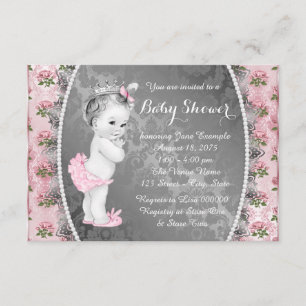 Invitation Joli rose rose rose rose et Baby shower gris