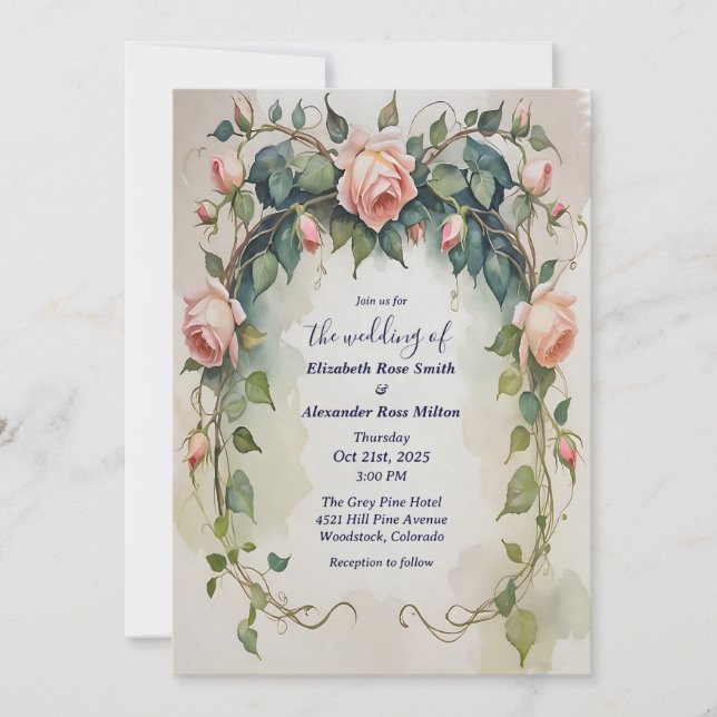 Invitation Joli rose rose rose rose rose mariage (Devant)