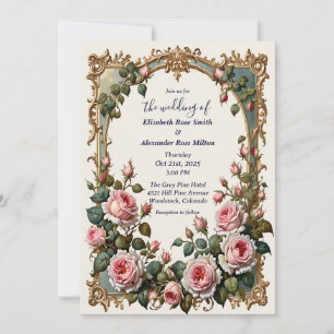 Invitation Joli rose rose rousse élégant cadre d'art mariage
