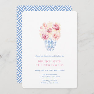 Invitation Joli rose Roses Bleu Et Blanc Nouveau Mariés Brunc