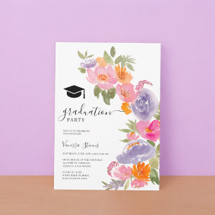 Invitation Joli rose violet fleuri graduation photo