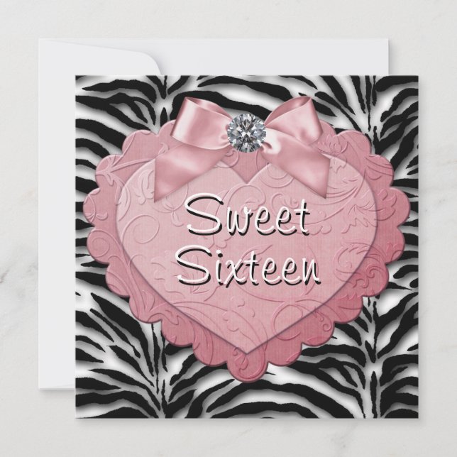 Invitation Joli rose Zebra Sweet 16 Anniversaire (Devant)