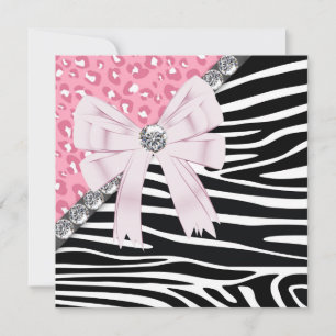 Invitation Joli rose Zèbre et Leopard Sweet 16 Party