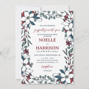 Invitation Joli Rouge Blanc Floral Mariage de Noël