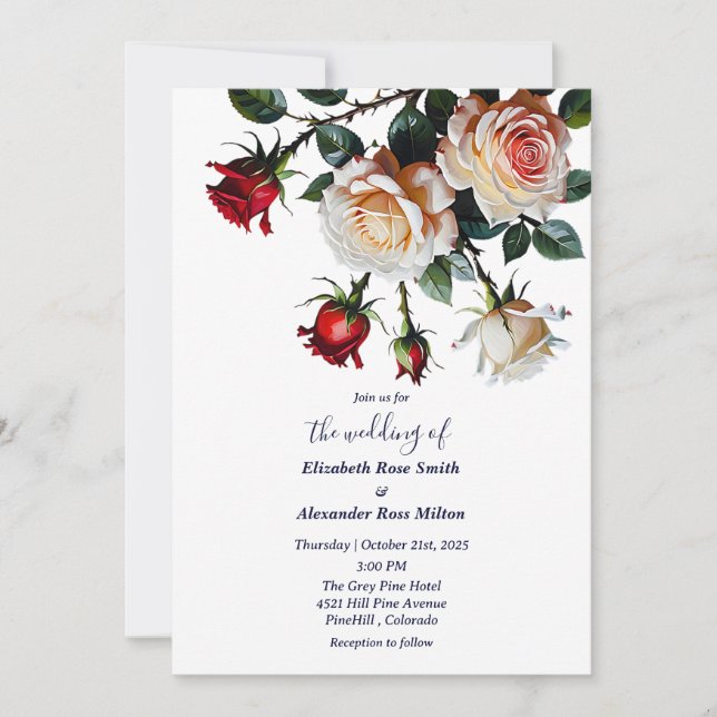 Invitation Joli Rouge et rose blanc roses mariage floral (Devant)