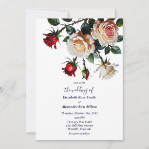Invitation Joli Rouge et rose blanc roses mariage floral