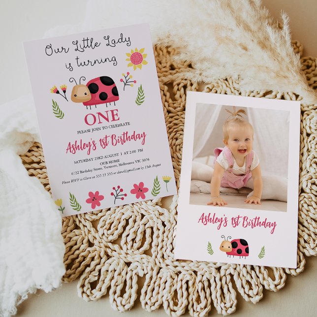 Invitation Joli rouge noir Notre petite coccinelle 1er annive (Ladybug Themed 1st Birthday Invitation Template with Photo,
Our Little Lady Ladybug Birthday Invite)