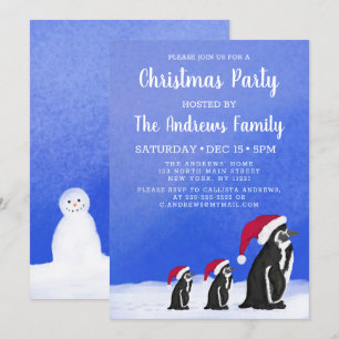 Invitation Joli Rouge Rouge Pingouin Père Noël Famille Neige