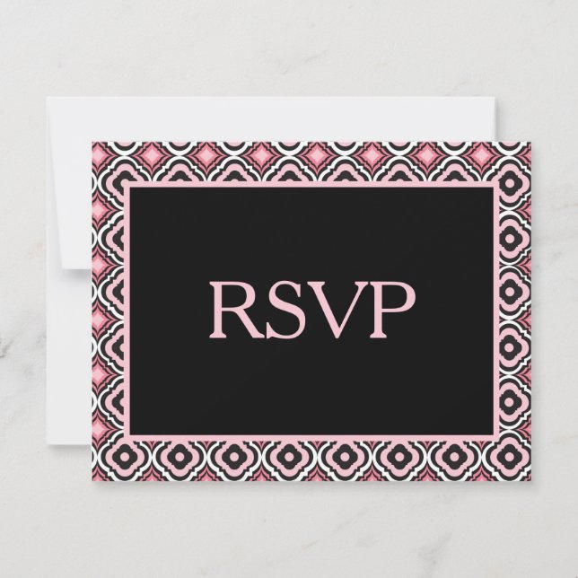 Invitation Joli RSVP Motif géométrique rose et noir (Devant)