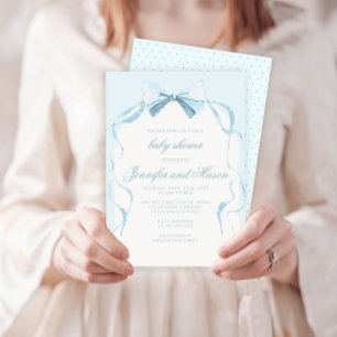 Invitation Joli ruban bleu boho bébé garçon douche