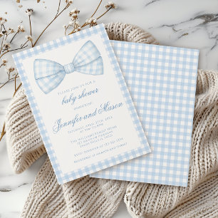 Invitation Joli ruban bleu en vichy bébé garçon douche