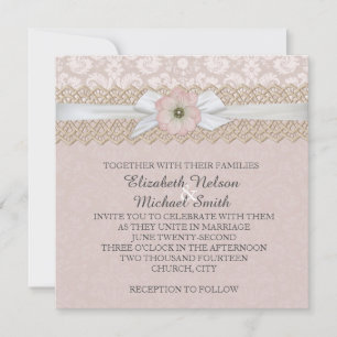 Invitation Joli ruban de dentelle Floral Mariage damassé Invi