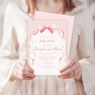 Invitation Joli ruban rose arc boho bébé fille douche