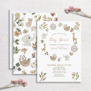 Invitation Joli Safari Animaux Script Baby shower Boho