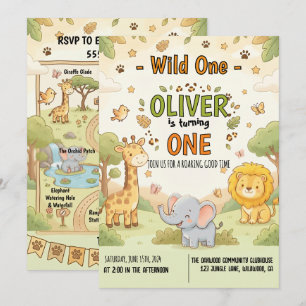 Invitation Joli Safari, Joyeux Anniversaire Bébé Sauvage