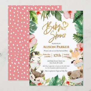Invitation Joli Safari rose Floral Baby shower de verdure