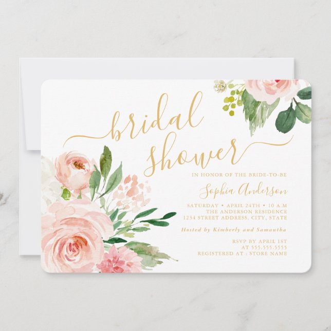 Invitation Joli Script Blush Or Floral Mariage (Devant)