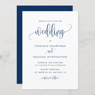 Invitation Joli script de calligraphie Mariage bleu marine
