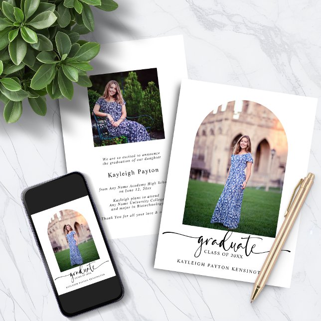 Invitation Joli Script Graduation Arch Photo (Pretty Script Graduation Arch Photo Invitation)