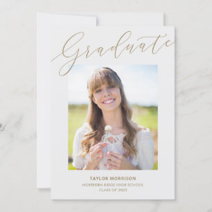 Invitation Joli Script Grey & Gold Photo Graduation Party